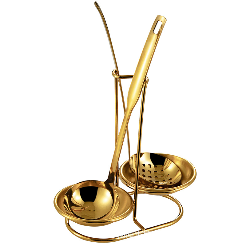 Golden Hotel Restaurant Commercial Stainless Steel Soup Spoon Rack Hot Pot Spoon Colander Tableware Storage Rack Golden Soup Shell Rack