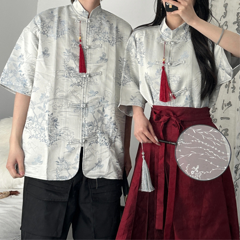 764 Real Shot Couple Jacquard Short Sleeve Men's and Women's Set Class Uniform School Uniform Graduation Photo Oriental Aesthetics