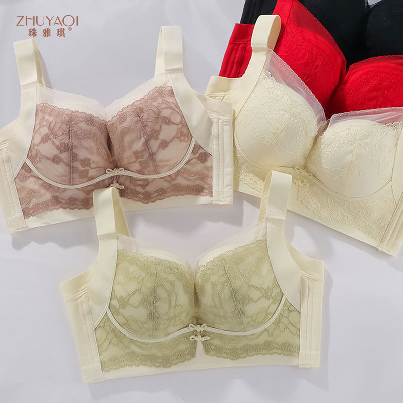 Big Red Intimates, Small Breasts Are Pushed Together to Make Them Look Bigger, Smooth Cups, Comfortable and Sexy Lace Palace Style Big Adjustable Zodiac Year Bra