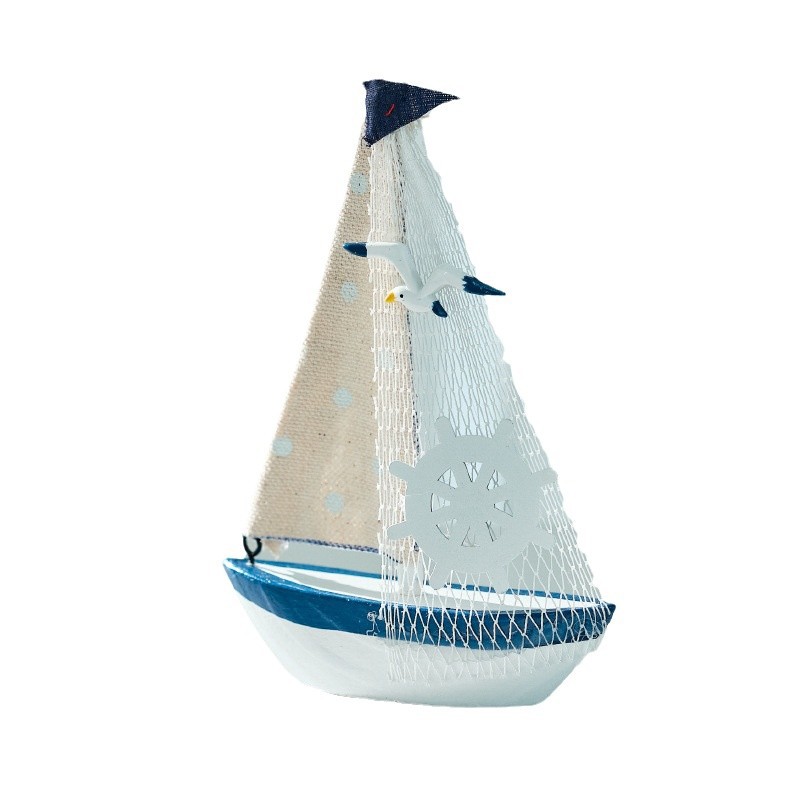 Cross-border Mediterranean Style Home Decoration Wooden Sailing Model Ornaments Small Boat Smooth Sailing Boat