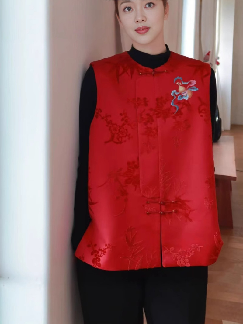 Small Fat Goose with Flat for Imitation Zhang Velvet Children's Vest Fulu Spring and Autumn Chinese Style Vest Ma Ji New Year's War Gown Thin