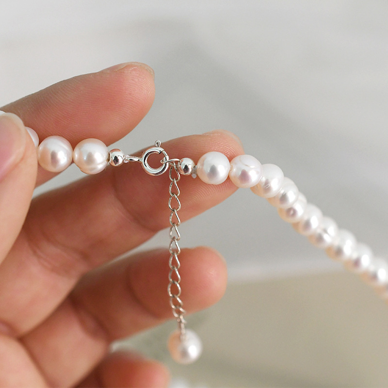 6-7mm Freshwater Pearl Necklace Thread Growth Pattern Design Sense 925 Silver Simple Clavicle Chain Female XL654