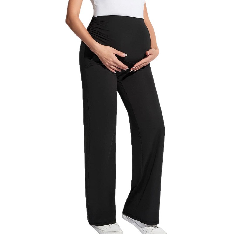 Cross-Border New Casual Solid Color High-Waisted Slimming High-Elastic Sports Versatile Fashion Belly-Supporting Casual Maternity Straight-Leg Pants for Women