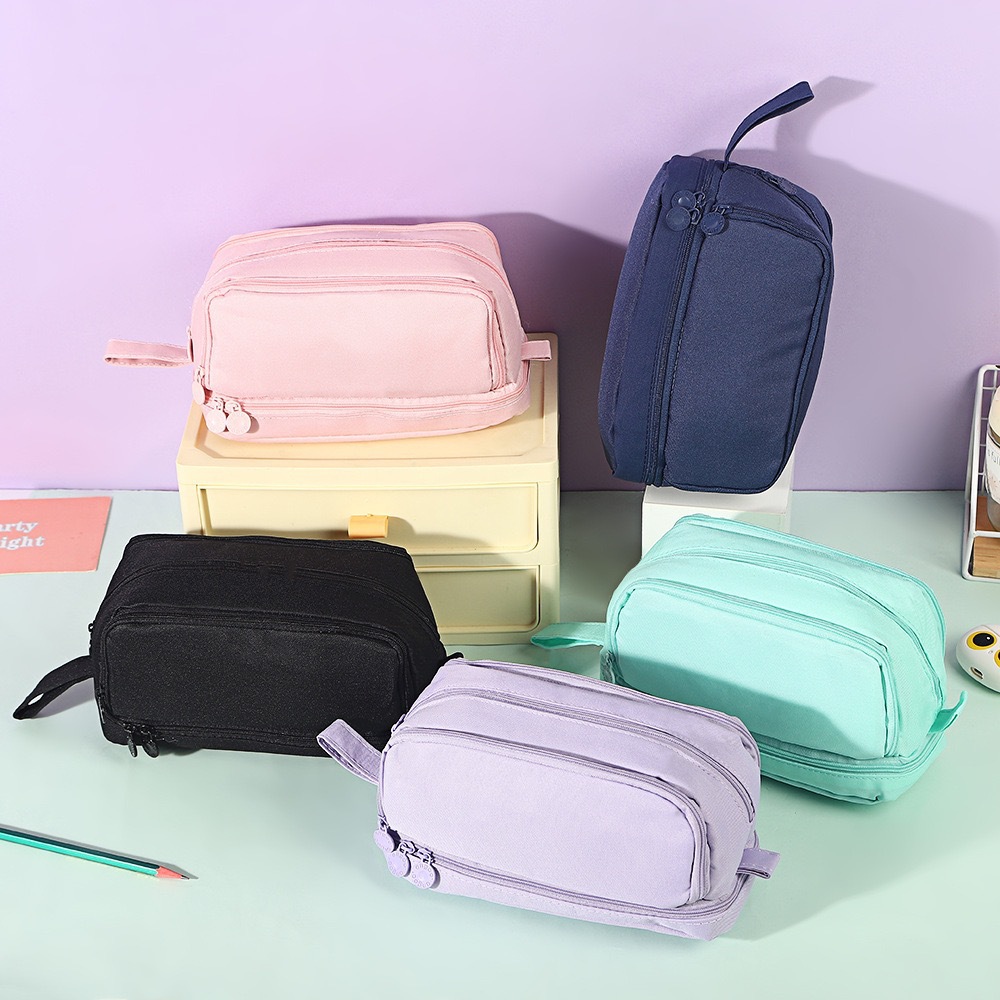 Оптовая продажа пенала через границу, канцелярская сумка, пенал для студентов, двухоконный мультфункциональный пенал макаронного цвета, учебные принадлежности