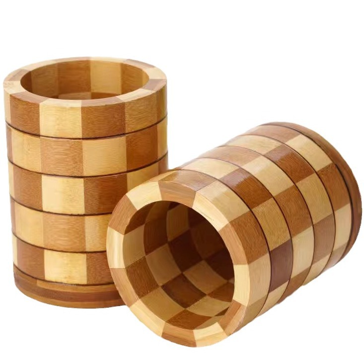 Wooden Round Desktop Chopsticks Holder Plaid Household Tableware Storage Box Engraving LOGO Restaurant Chopsticks Holder