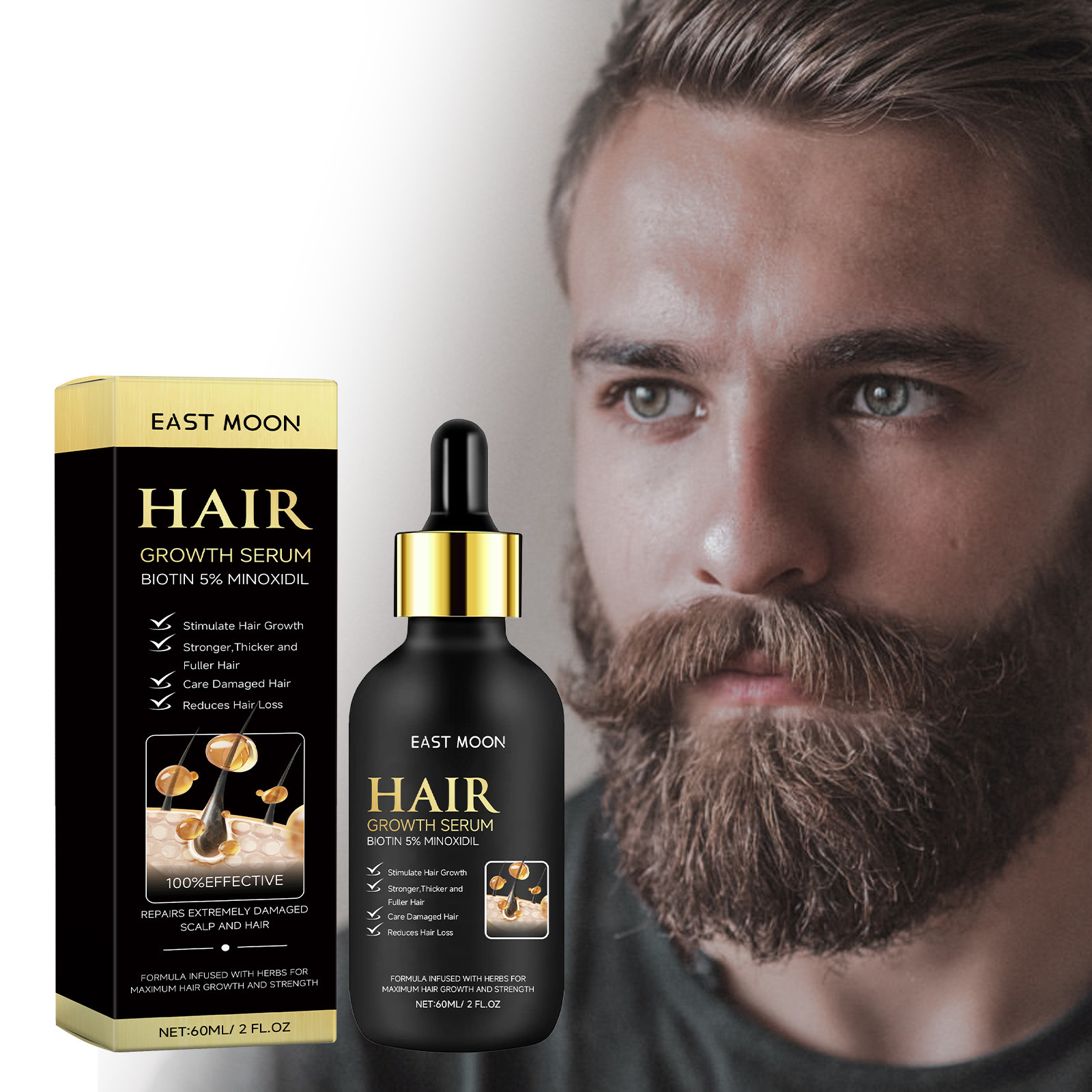 East Moon Beard Hair Growth Liquid Men's Beard Hair Nourishing Thick Anti-drop Care Growth Liquid