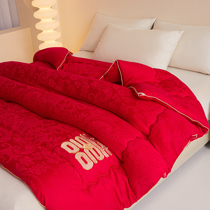 Трансграничное класс A сатиновое жаккардовое свадебное одеяло, праздничное красное весеннее и осеннее одеяло, одеяло для приданого для молодоженов