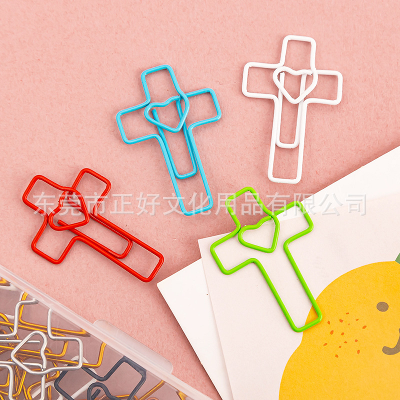 Heart-Shaped Paper Clips, Creative Cross-Shaped Paper Clips, Metal Special-Shaped Paper Clips, Colorful Office Supplies Paper Clips
