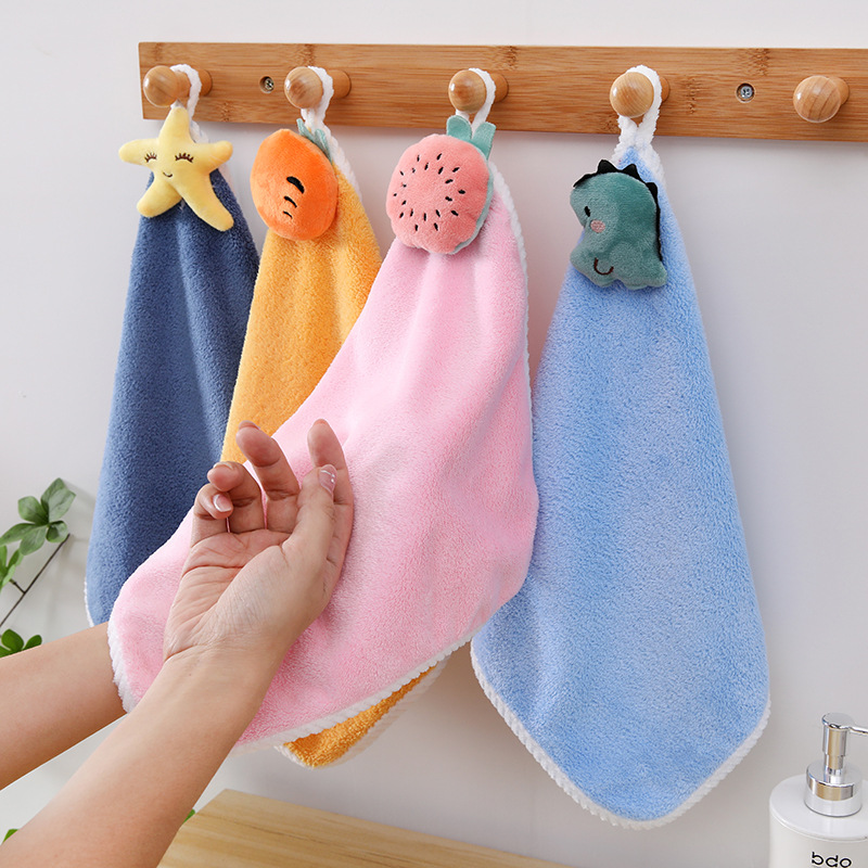 Cartoon Hand Towel Coral Velvet Square Towel Hanging Towel Twist Edge Shape Towel Gift Towel Souvenir Wedding Shop Supplies