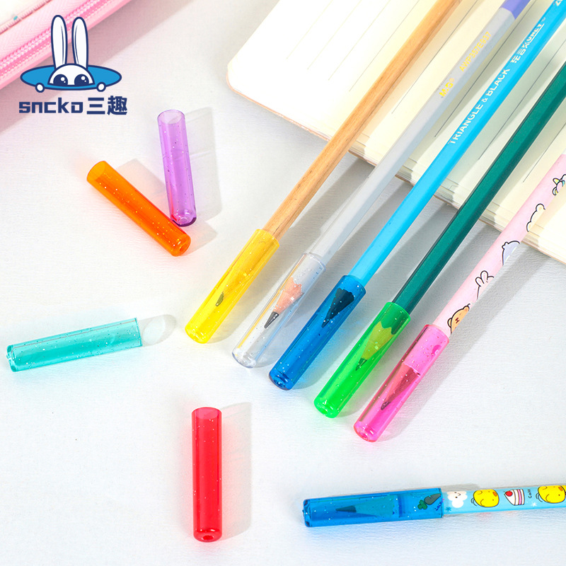Sanqu Color Rainbow Transparent Pencil Cap Plastic Pencil Cover Pen Cover Primary School Children Protective Cover Wholesale Stationery