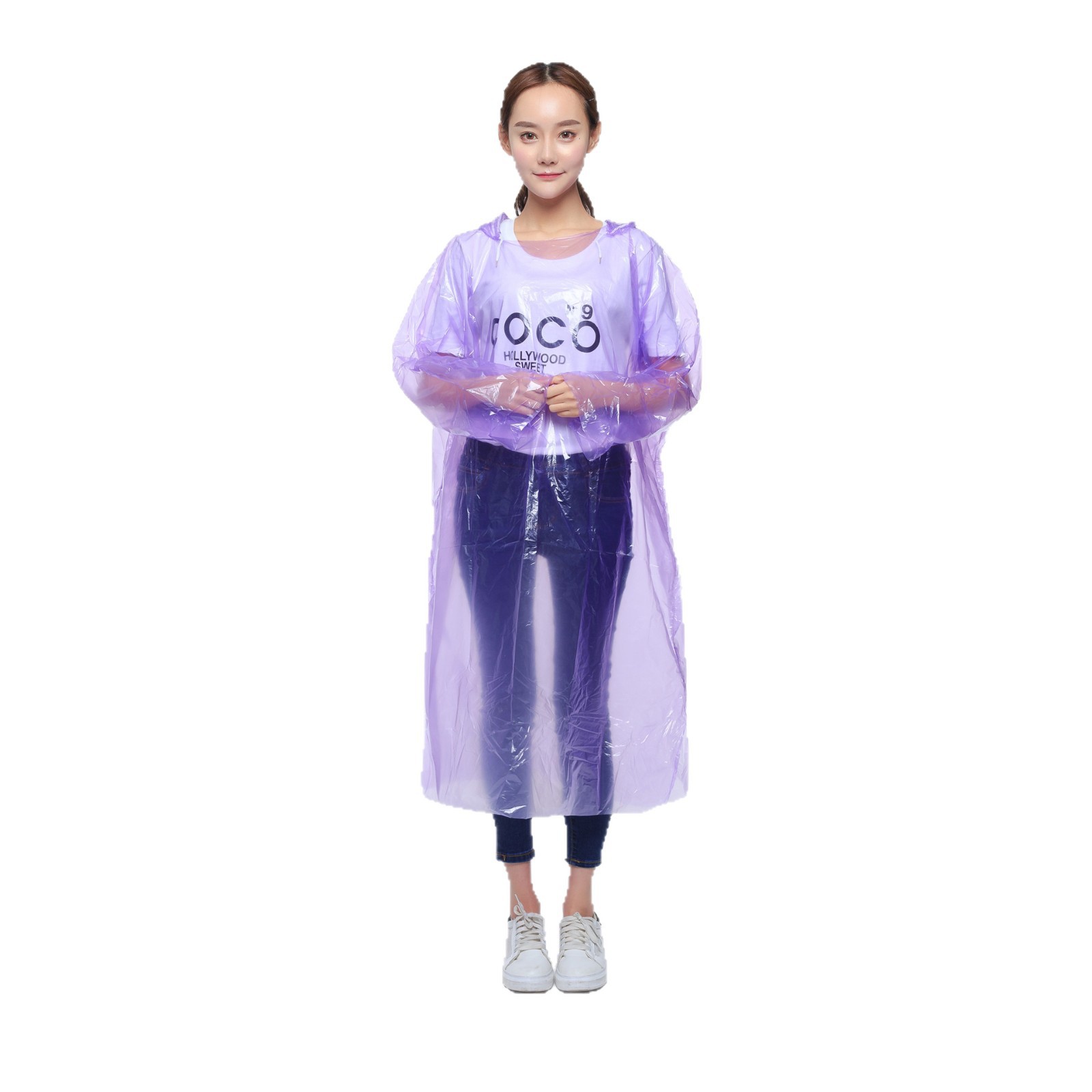 Ready-Made Pullover Raincoat with Hood, Pe Disposable Raincoat, One-Piece Pullover Style, Emergency Thickened Raincoat with Hood and Drawstring, 60 Grams