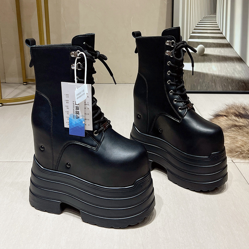 17cm Height-Increasing Shoes with Integrated Thick Sole, Height-Enhancing, Leg-Slimming Shoes for Petite Individuals, British Style Thick Sole, New Short Tube