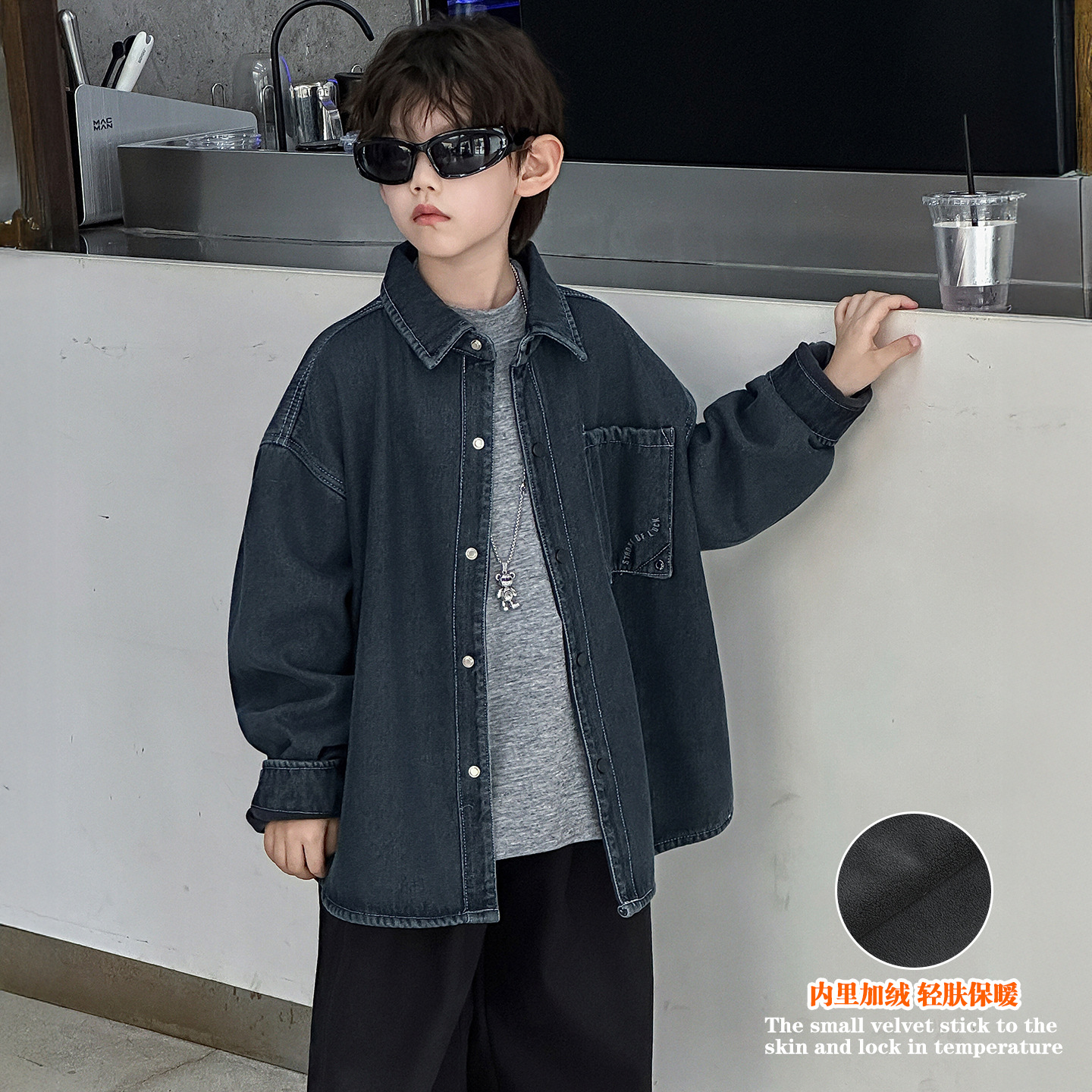 Флисовая рубашка для мальчиков, осень и зима, корейский стиль, новая теплая одежда для детей, свободная джинсовая куртка