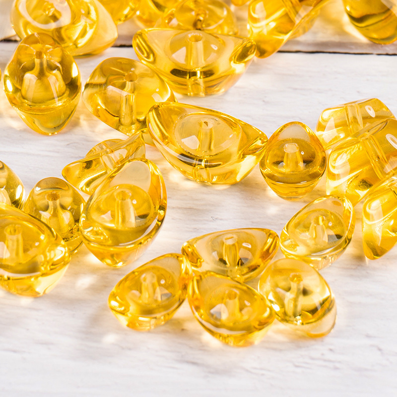 Малый золотой слиток с отверстиями, желтый кристалл, стеклянный малый золотой слиток, перфорированная кристаллическая бусина для занавесок, освещение с подвесными кристаллическими украшениями