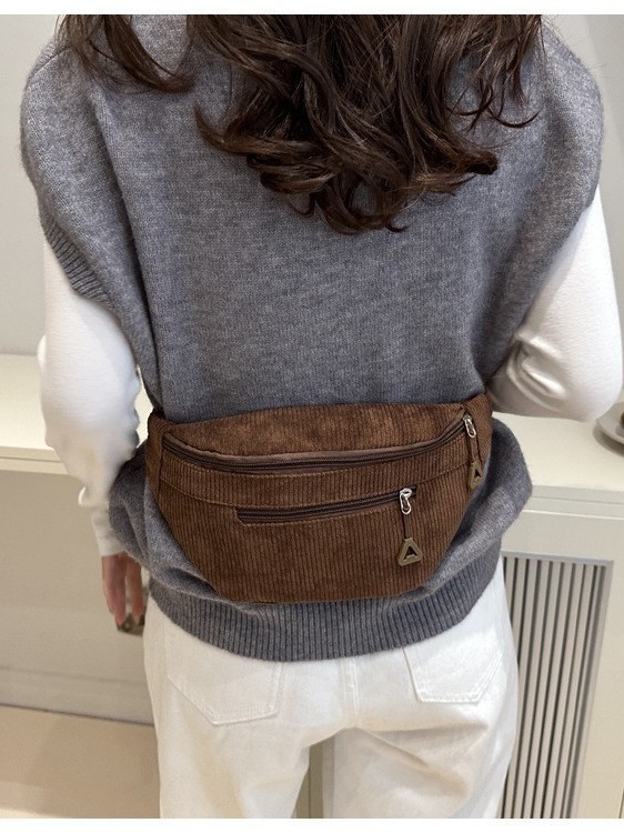 Cross-Border Lightweight Waist Bag New Corduroy Casual Women's Multi-Purpose Crossbody Bag Versatile Fashion Simple Chest Bag Cycling Bag