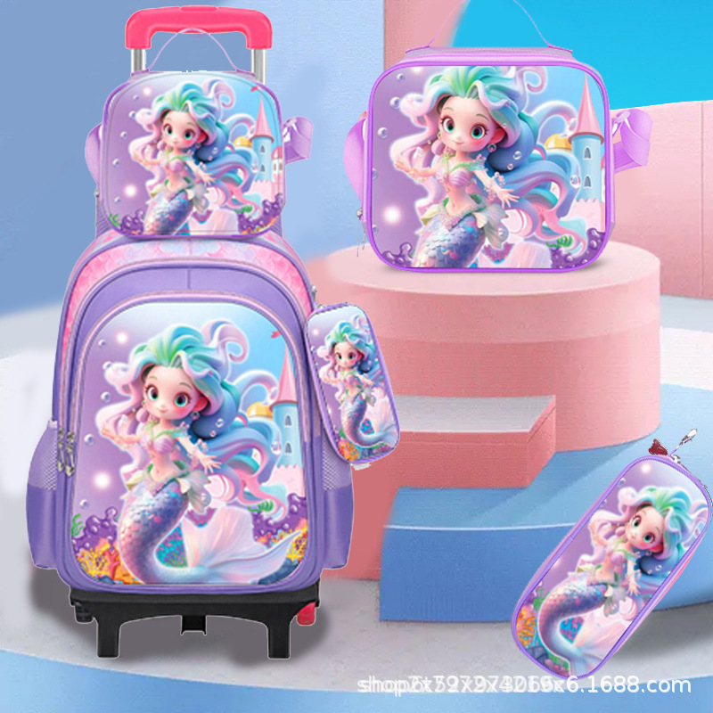 Прямые продажи фабрики тележка для школьников начальной школы двухколесные и шестиколесные рюкзаки три предмета милый мультяшный рюкзак