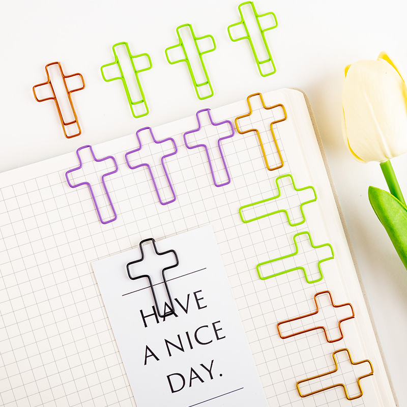 Eight-color cross shape paper clip metal color paper clip creative office document classification paper clip