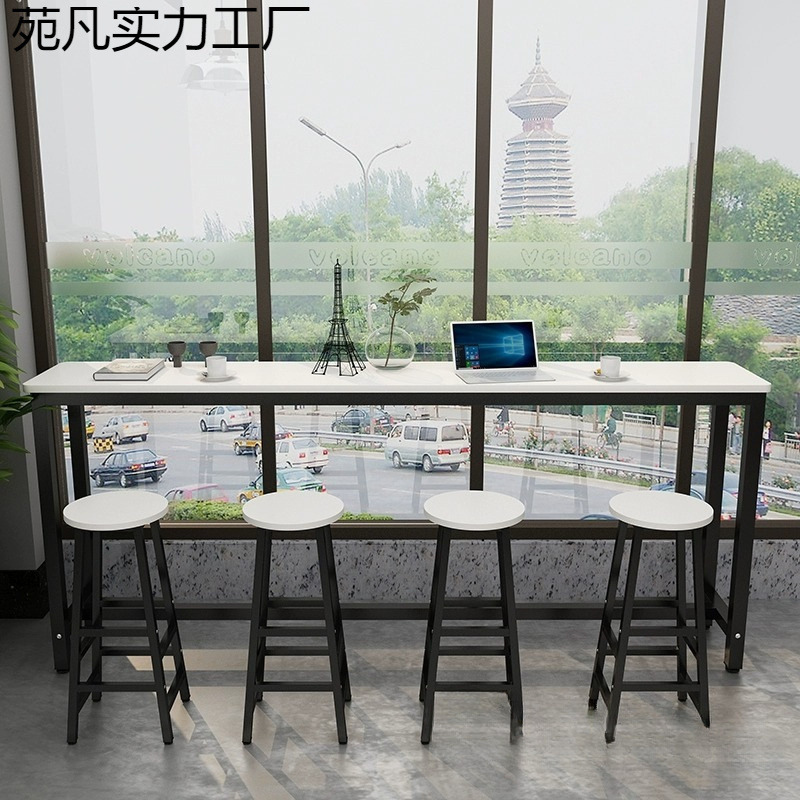 Household Narrow Rectangular Simple Table, Milk Tea Shop Table and Chair Combination, Rounded Corner Wall Bar High Table, Long Table