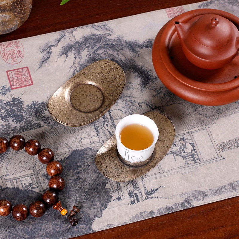 Tea Coaster Saucer Copper Coaster Tea Ceremony Chinese Style Metal Coaster Handmade Pure Copper Saucer Tea Ceremony Tea Set Accessories