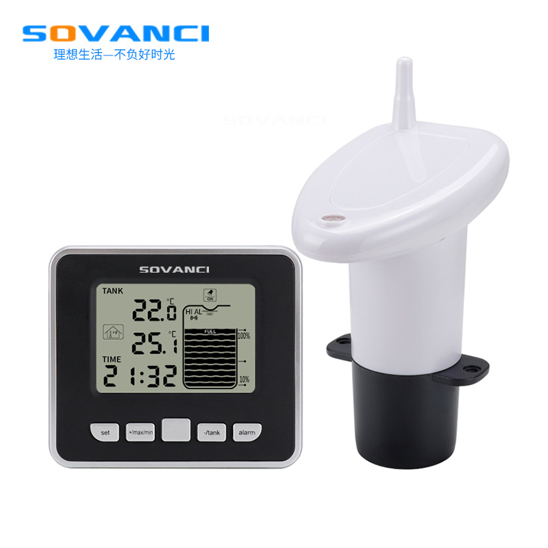 Бытовой ультразвуковой электронный измеритель уровня воды, сигнализация высокого и низкого уровня воды, цифровой термометр, часы, измеритель уровня воды в помещении