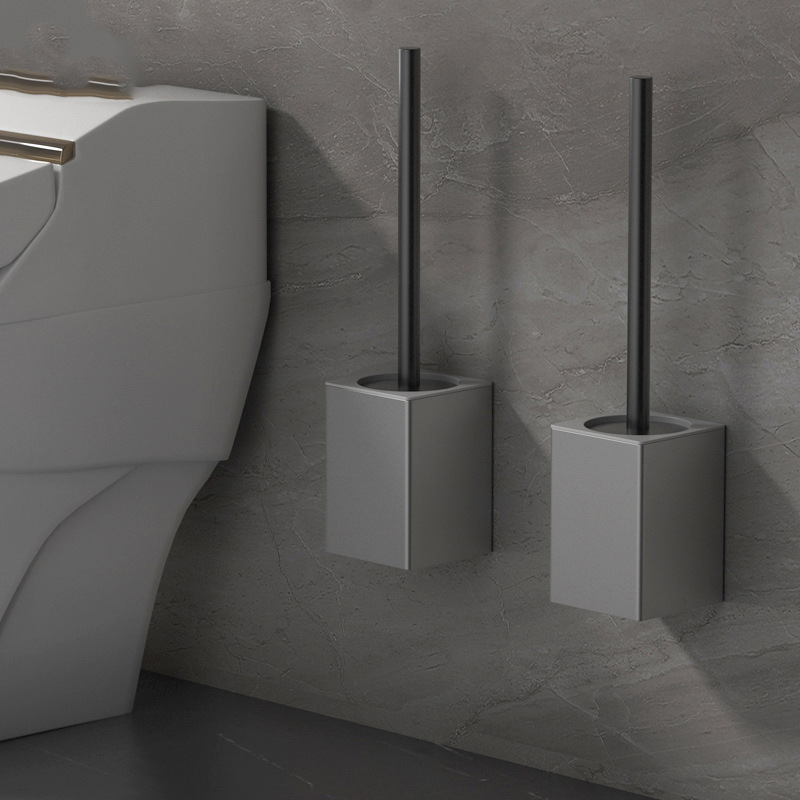 Space Aluminum Toilet Brush No Dead Angle Washing Toilet Artifact Brush Wall Hanging Non-Punch Household Toilet Cleaning Set