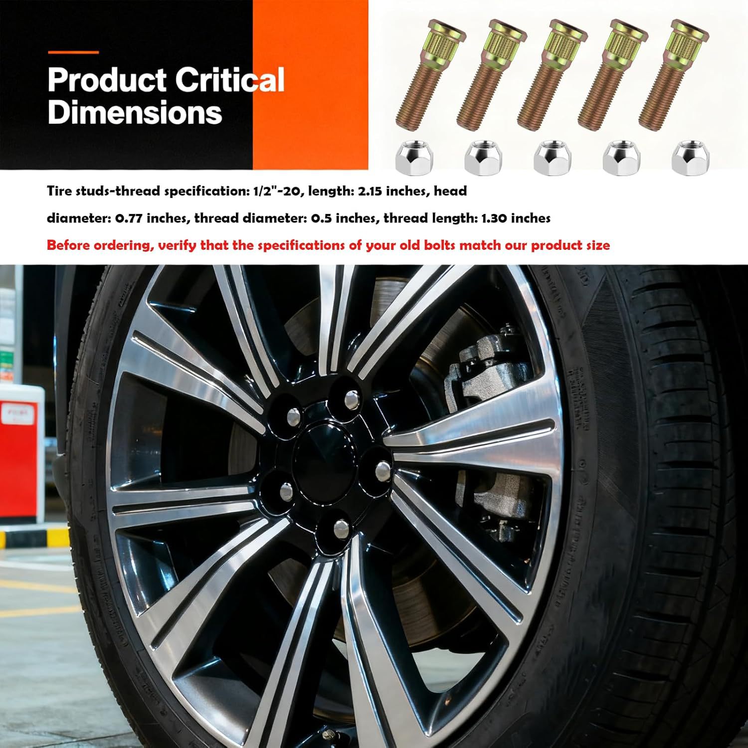 5 件装适用于拖车轮毂1/2" 20 轮毂螺栓和螺母套件 007-122-00