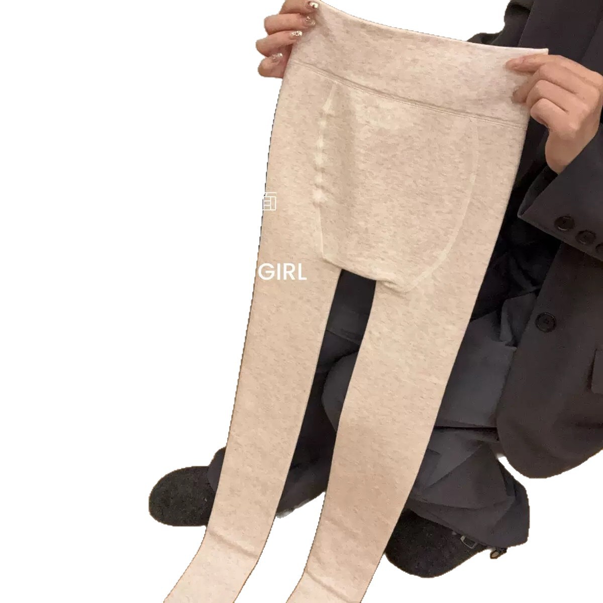 330g Vertical Striped Cotton Leggings Gray Women's Autumn and Winter New Fleece-Lined Thickeneded Warm Autumn Pants Japanese Style Style Pantyhose