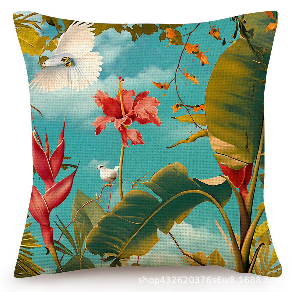 Modern Simple Pastoral Flower Linen Pillowcase New Home Sofa Living Room Waist Pillowcase Cushion Cushion Wholesale