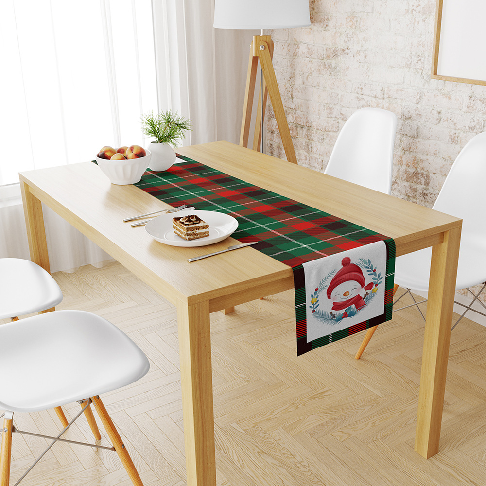 Cross-border new Christmas table runner linen creative printing snowman old man table mat atmosphere Christmas table decorations