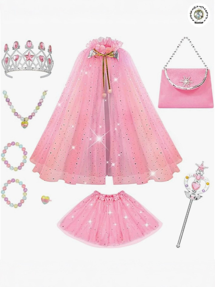 Cross-Border Children's Elsa Princess Cape Cape Suit Little Girl Evening Dress Cape Necklace Crown Bag