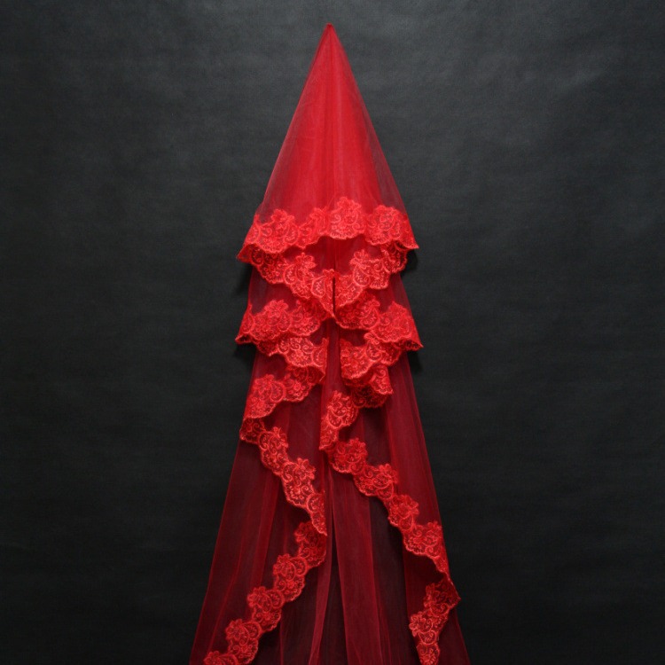 Wholesale Bridal Veil 1.5m Single Layer Lace Computer Embroidery Wedding Veil White Red Champagne
