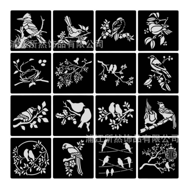 Cross-border bird on 16 branches Chinese style new Chinese creative diy cloth hollow plastic painting hand account template