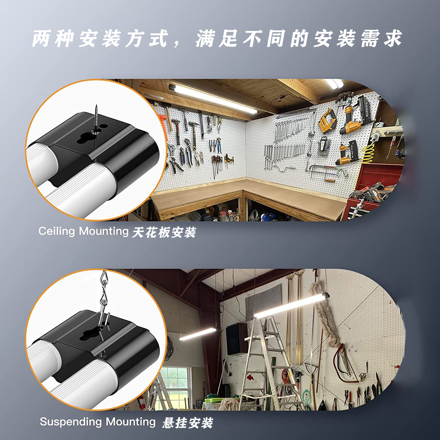 led linear lamp North American chandelier lamp warehouse garage double tube strip American Bracket Lamp led shop light