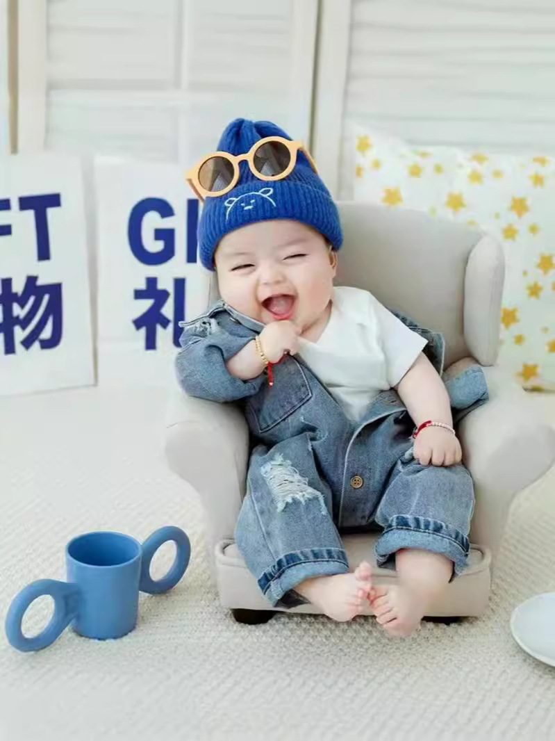 Baby Photo Clothes 100 Days Old Clothing Baby Cool Western Cowboy Photo Studio Theme Handsome Denim One-Piece