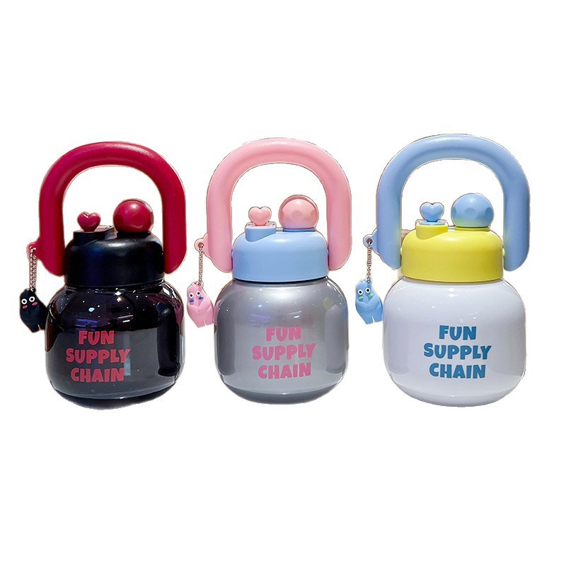 Summer Popular High-Looking Girls' Big Belly Straw Cup Large Capacity Portable Trendy Double-Drink Plastic Cute Water Cup