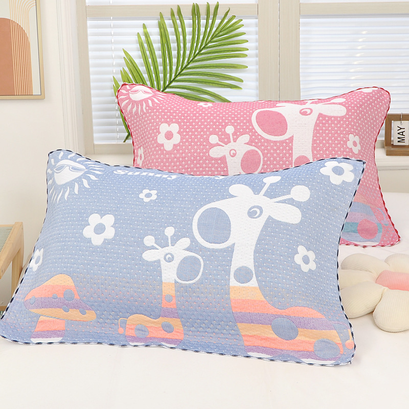 Pillow Cover Cotton Gauze Adult Pillow Cover Student Dormitory Cotton Gauze Multi-Layer Enlarged and Thickened Four-Season Non-Slip Pillow Cover