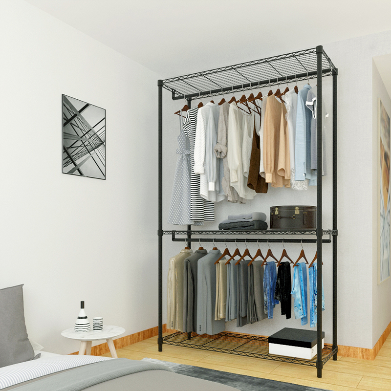 Simple wardrobe cloth wardrobe household bedroom double-layer clothing storage wardrobe thickened full steel frame dustproof hanger