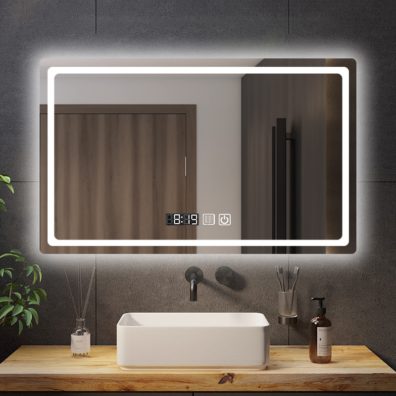 Shu's Original Factory Square Bathroom Mirror Smart Led Light Bathroom Sink Illuminated Mirror Defogger Horizontal Hanging