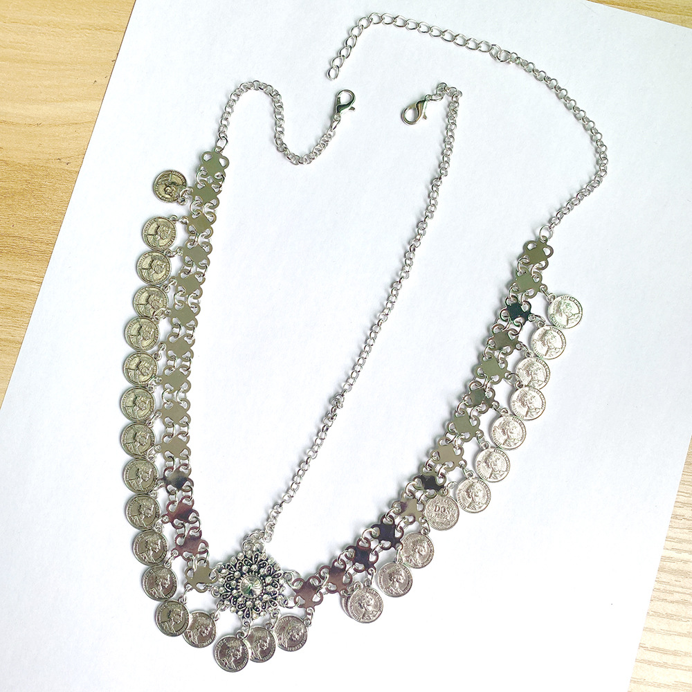 Hot New Exotic Headwear European and American Retro Ethnic Style Alloy Diamond Coin Tassel Headwear Headchain