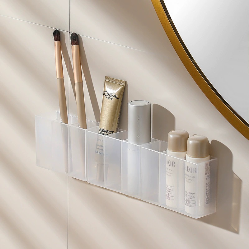 Wall-Mounted Compartmentalized Mirror Cabinet, No-Drill Small Item Storage Box, Eyebrow Tweezers, Scissors, Eyebrow Pencil, Brush, Lipstick Storage, Makeup Organizer