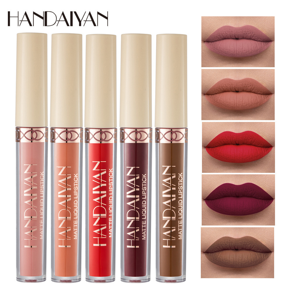 Cross-Border Lip Glaze Matte 12-Color Long-Lasting Non-Fading Lip Gloss Handaiyan Matte Velvet Liquid Lipstick Lip Glaze