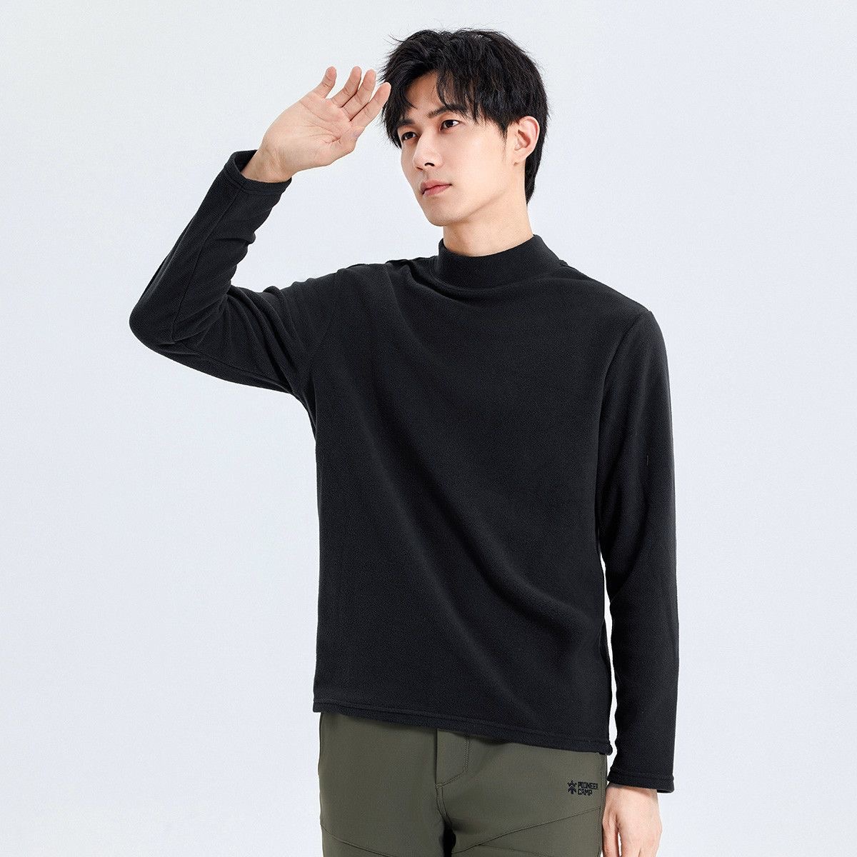 Двусторонний велюр. Мужская велюровая футболка с полуворотником, длинный рукав, теплая осенняя одежда, трикотаж.