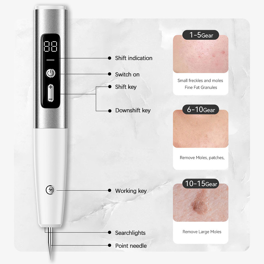 Cross-Border New Model 15-Speed Beauty Pen for Home Use, Mole Removal Pen with Led Display Lighting, Household Electric Spot Removal Pen, Spot Removal Device