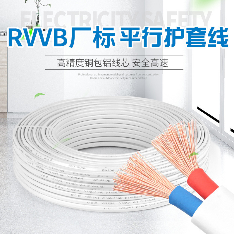 Outdoor Wire 2-Core 1.5/2.5 Square Sheathed Wire Household Multi-Strand Soft Core Power Monitoring Wire Lighting Lamp Holder Wire