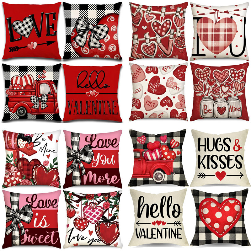 Наволочка на подушку ко Дню святого Валентина из льна, чехол для дивана, домашний декор, короткая плюшевая подушка