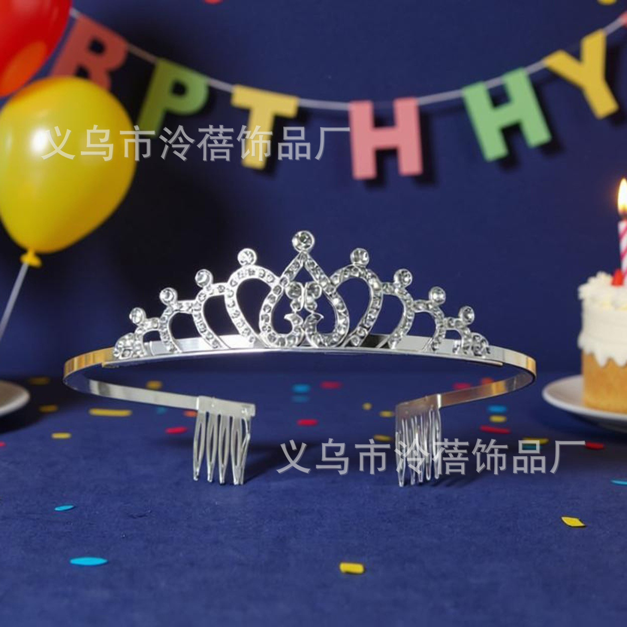 New Fashionable Children's Hair Accessories with Diamond Headband Little Girl Birthday Party High-End Alloy Small Crown