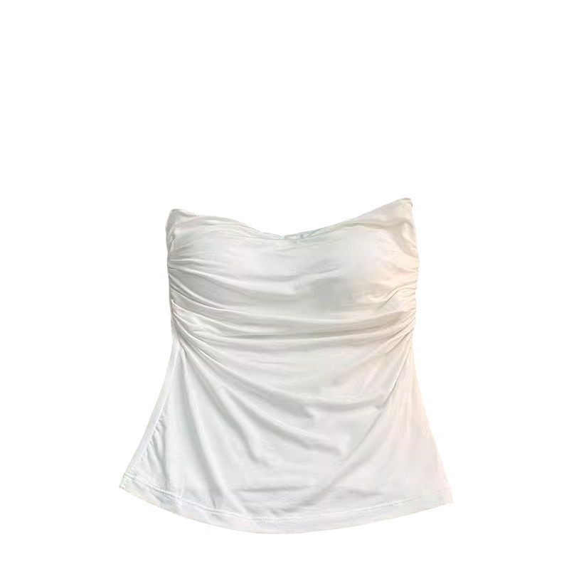 Pleated Suspenders Vest with Chest Pad Strapless Beautiful Back Sexy One-Piece Spice Girl No Steel Ring Inner Base Top