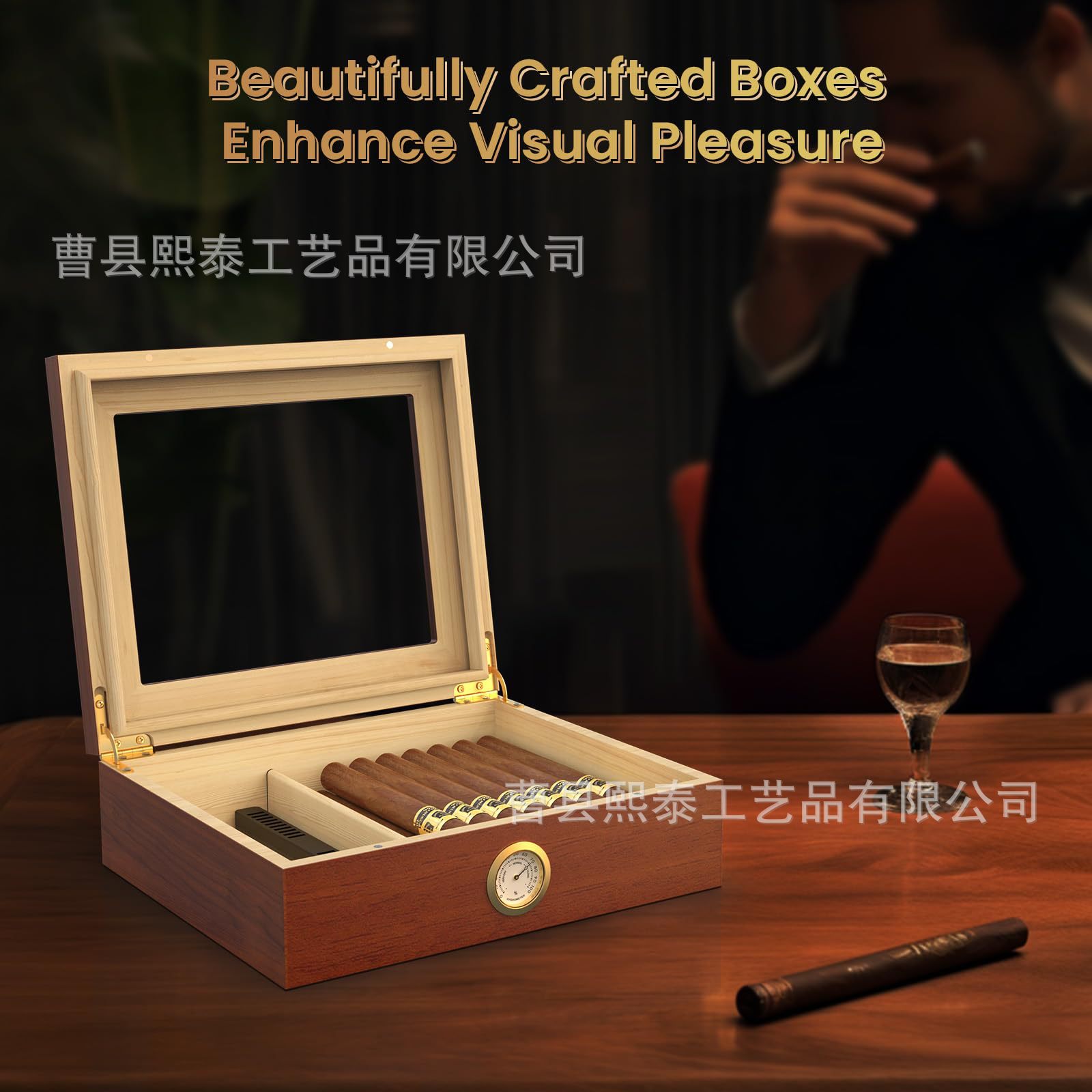 Wooden Cigar Humidor Wholesale Transparent Cover Wooden Cigar Storage Box Solid Wood Cigar Collection Box Factory Direct Supply