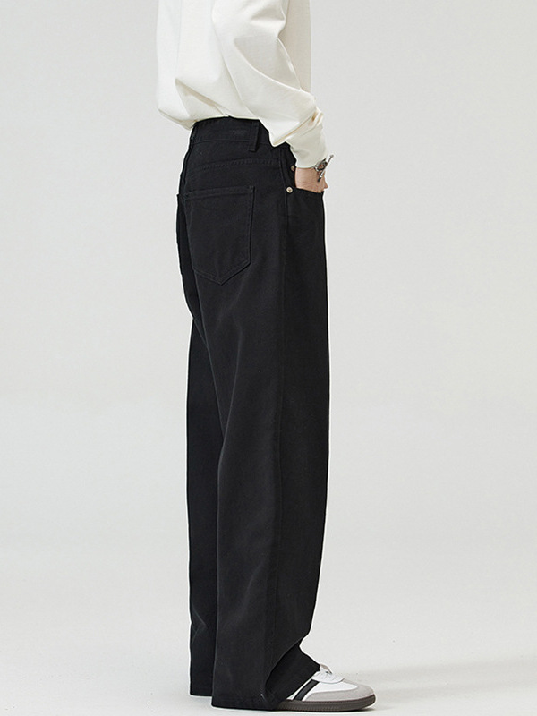 Lktm Men's Wear # Basic Simple and Versatile Solid Color Jeans for Men, High-End Drapey Wide-Leg Straight Casual Pants