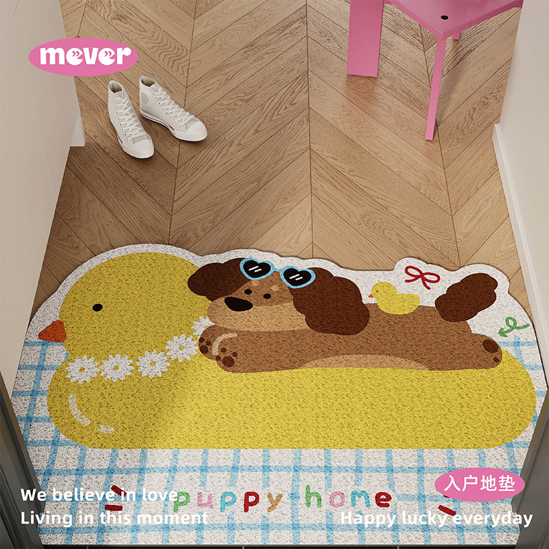 Коврик для входа в корейском стиле с милым щенком, шелковая петля, нескользящий, настраиваемый